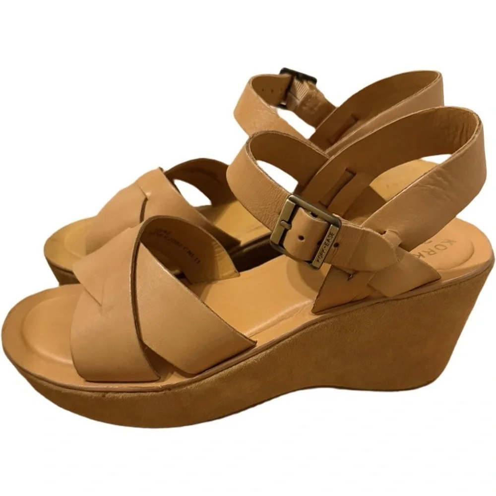 Kork-Ease Ava Classic Natural Vachetta Leather Wedge Heeled Sandal Tan Size 10